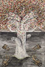 Andrew Schoultz, Four Bowing Men (Tree) (2013)