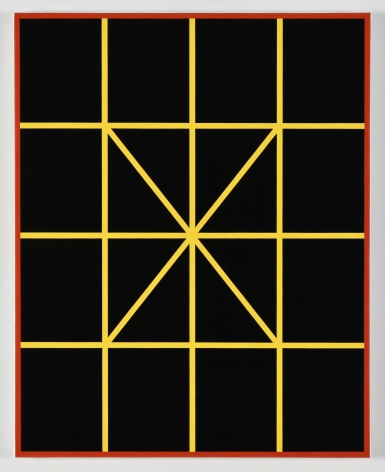 Cary Smith, Complex Diagonals (black, yellow with red border), 2017